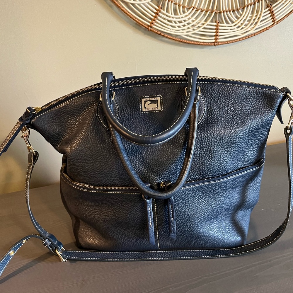 Dooney & Bourke Blue Dillen Large Pebble Leather Satchel Purse - Picture 4 of 16